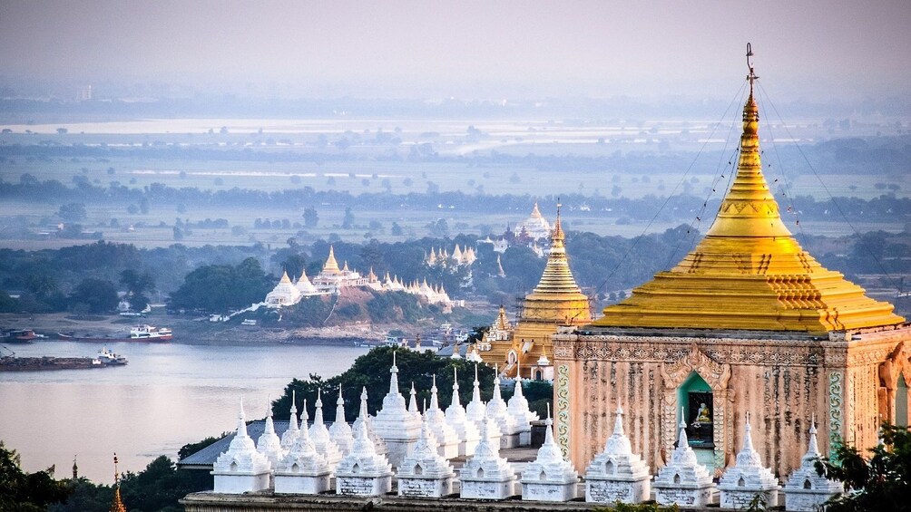 Temples with gold roofs at Mandalay in Myanmar