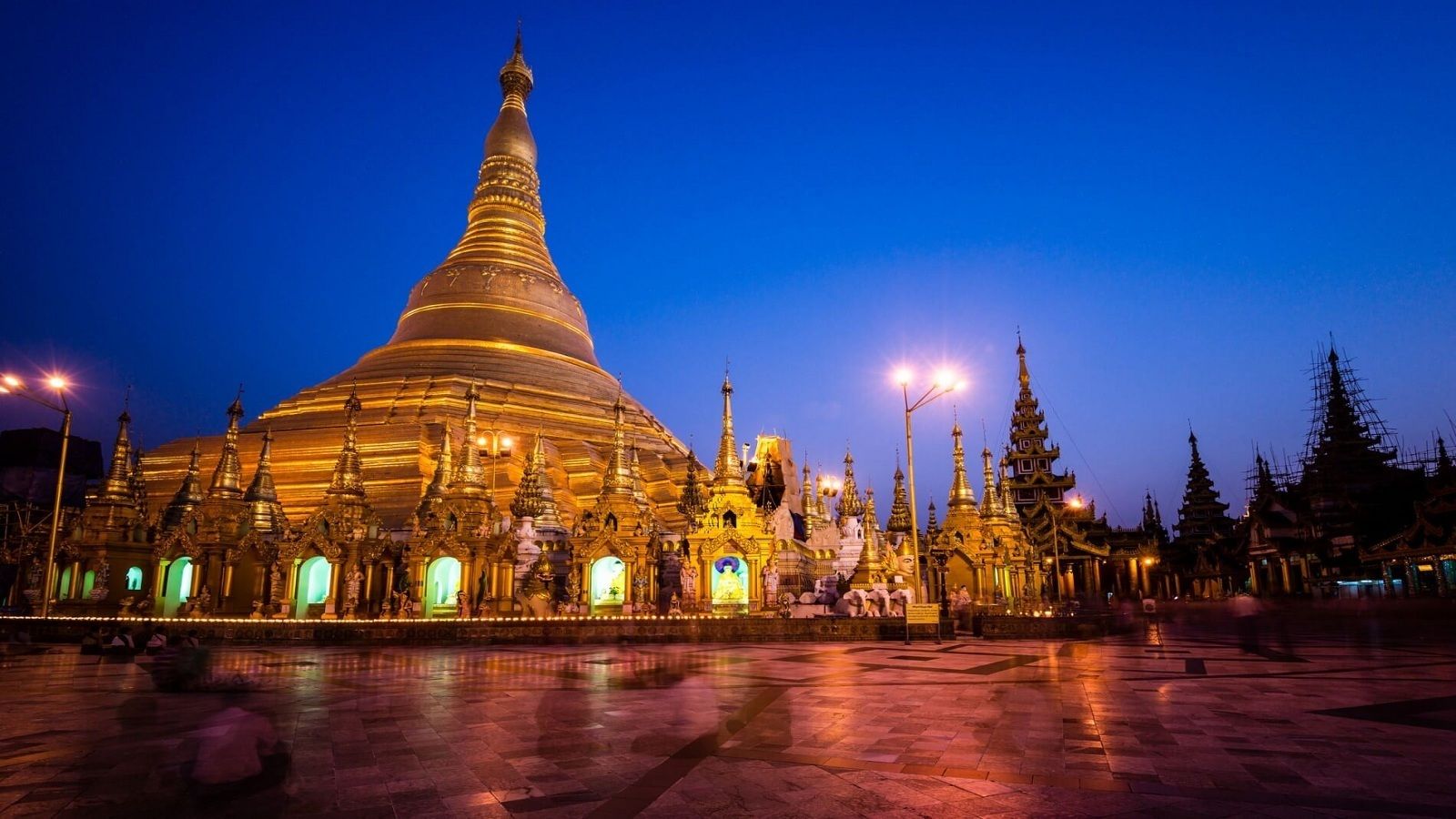 Pagodas in Yangon at night