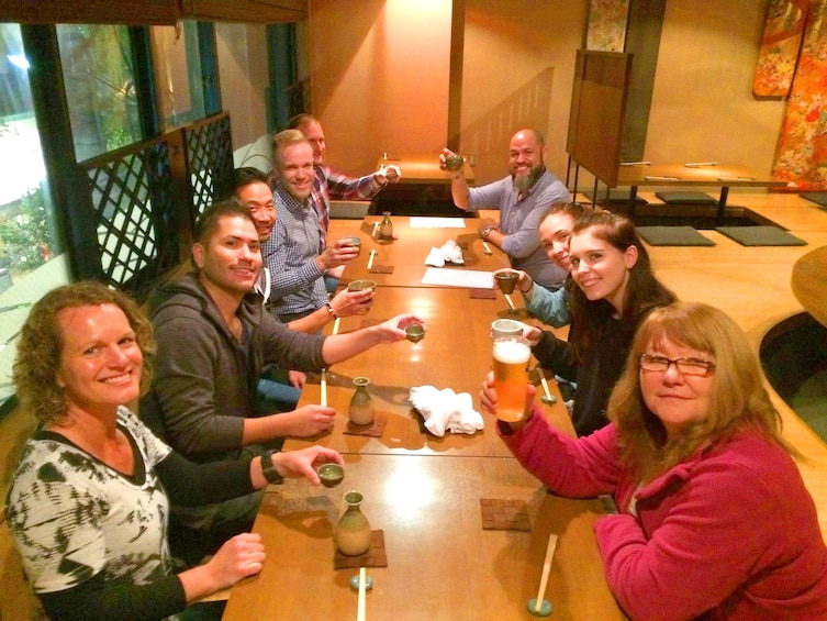 Group having dinner at a Japanese restaurant