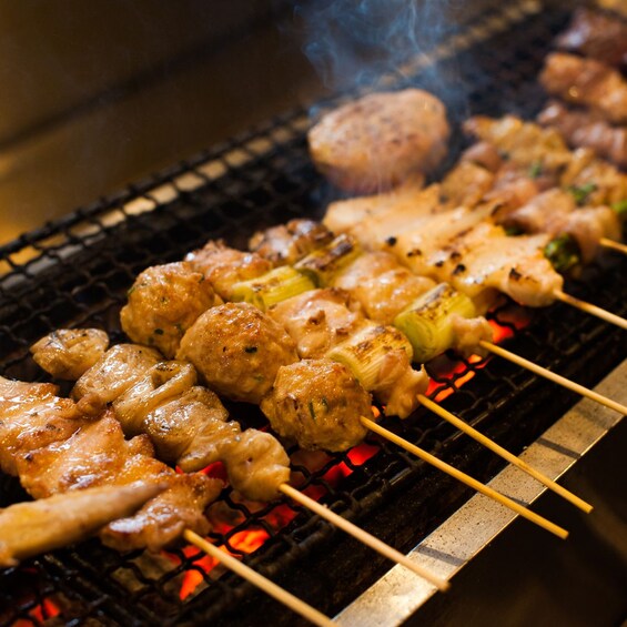 Skewers on a grill in Japan 