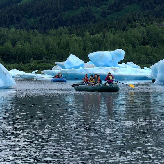 Groups rafting by icebergs at Spencer Glacier