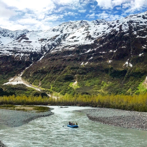 Rafts floating down a river in Alaska