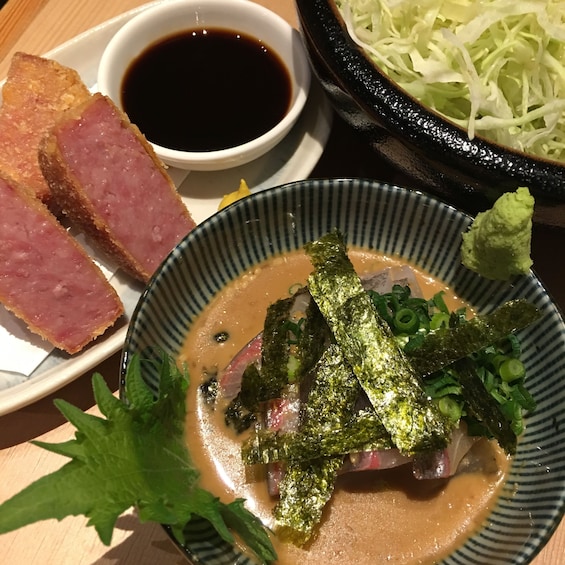 Japanese local seasonal dishes at a pub in Meguro