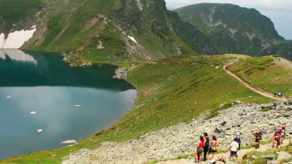 Group enjoying the sights of the Seven Rila Lakes in Bulgaria