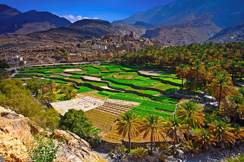 View looking down at the terraced gardens of Bilad Sayt