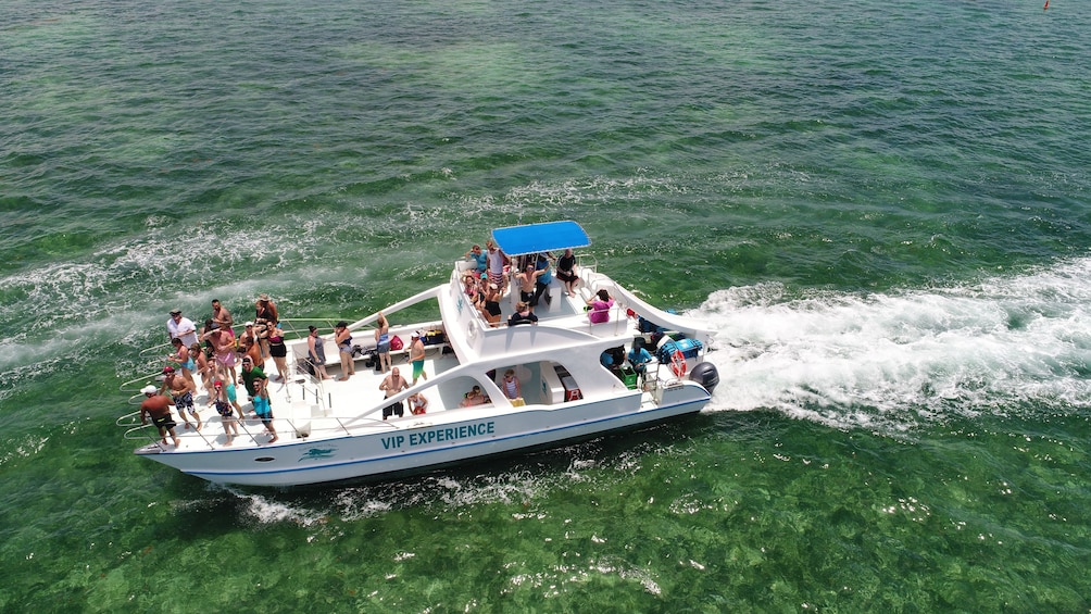 Aerial view of a group on a catamaran in Punta Cana

