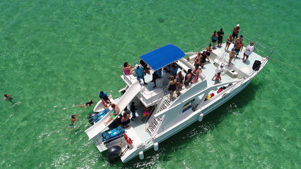 Aerial view of a catamaran group tour in Punta Cana