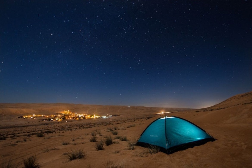 Blue tent under the stars outside Dhofar