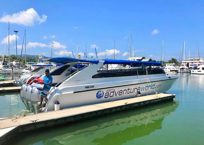 Boat docked in marina on Similan Islands in Thailand