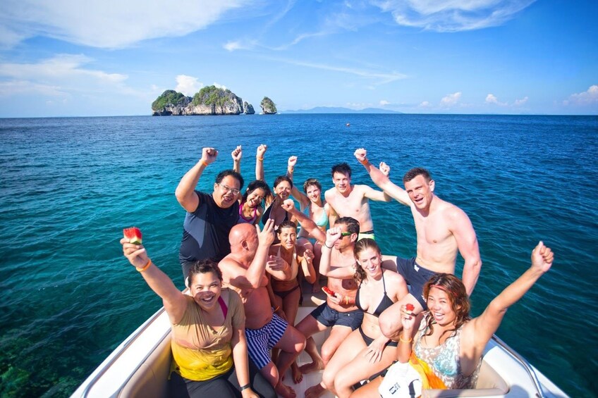 Boating group near an island in Thailand