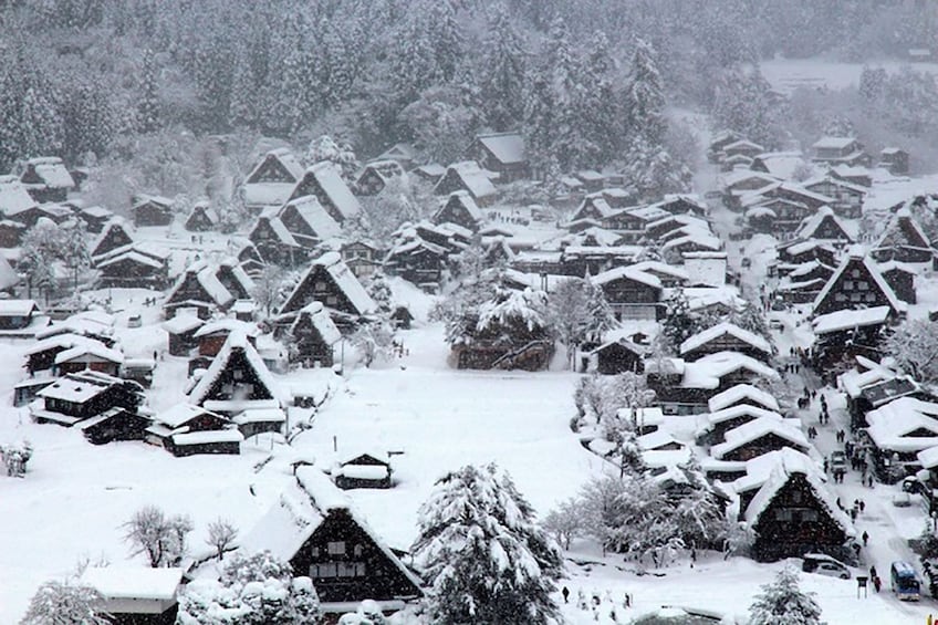 Snow-covered village in Japan