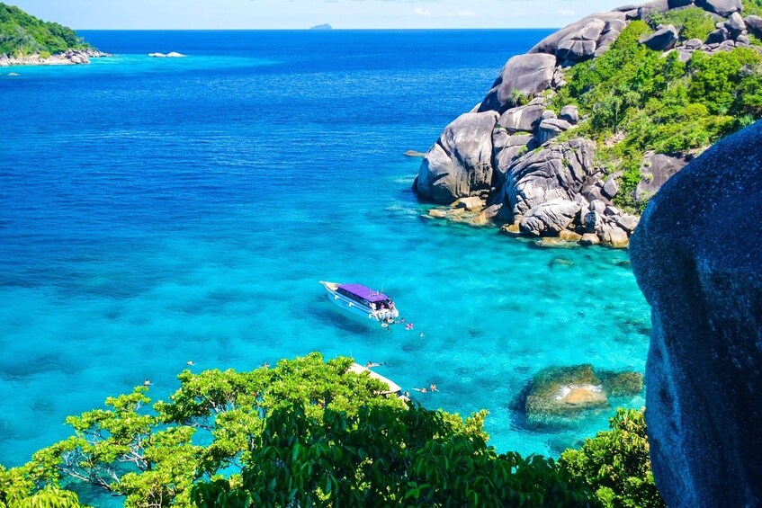 Boat off the coast of the Similan Islands in Thailand
