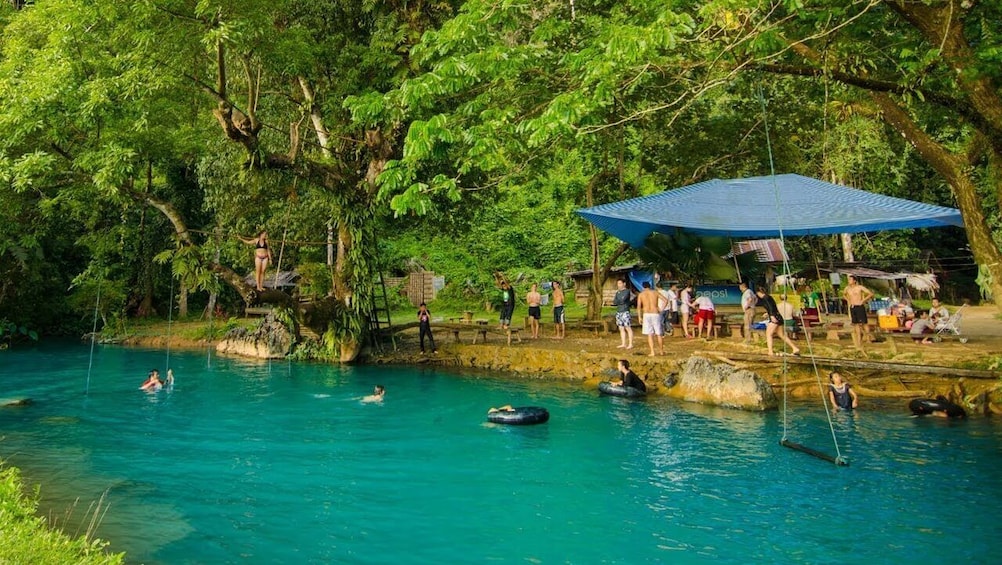 Group swimming in Vang Vieng 