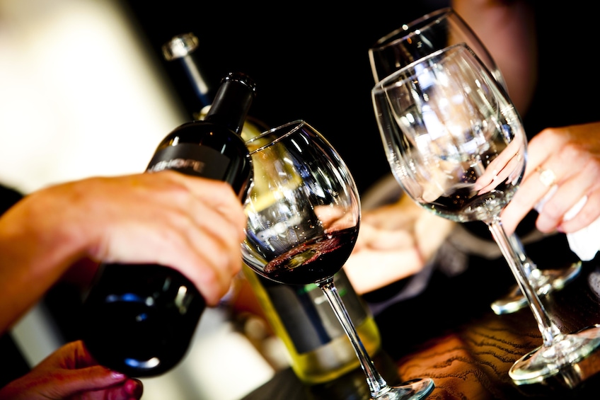 Red wine being poured for a tasting in Naples