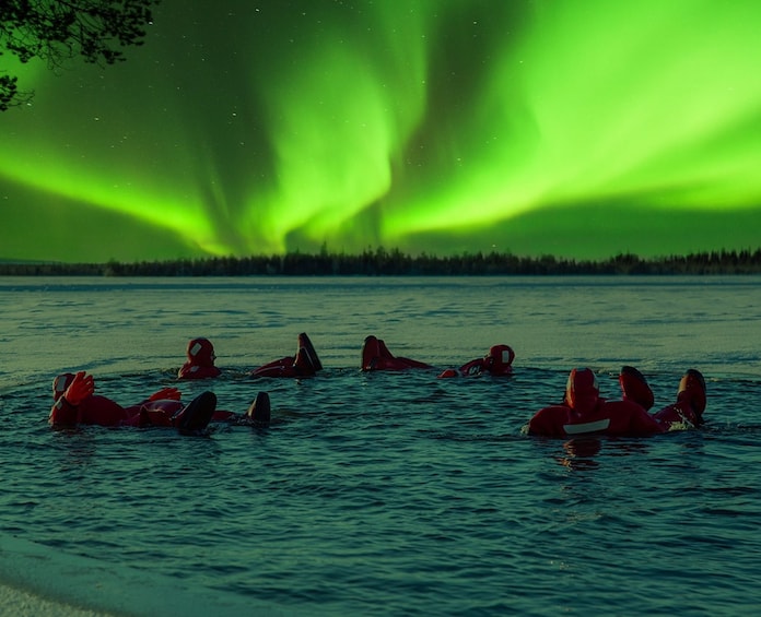 Rovaniemi: Ice Floating in Forest Lake with Aurora Borealis