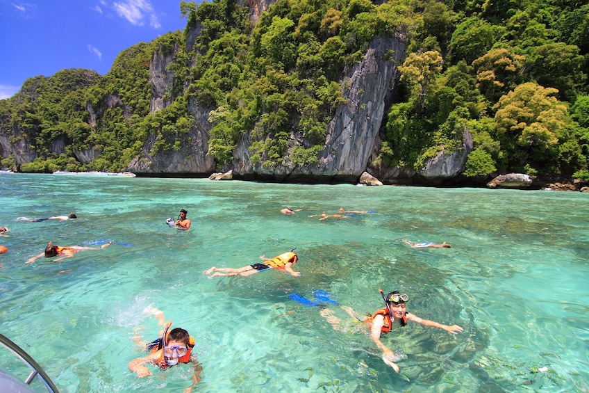 Group on a morning snorkeling session at Phi Phi Islands