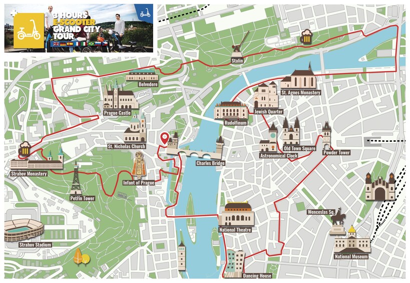 E-Scooter Grand City Tour map in Prague