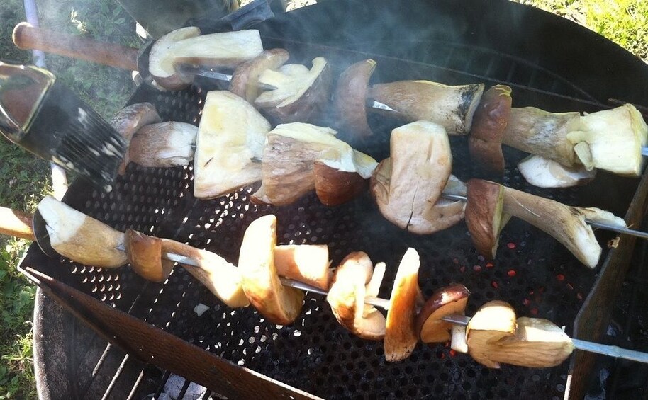 Mushrooms on a kebab in Rovaniemi

