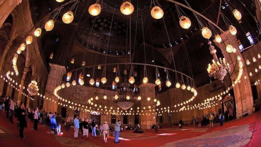 Hanging lights in interior of Mosque of Muhammad Ali