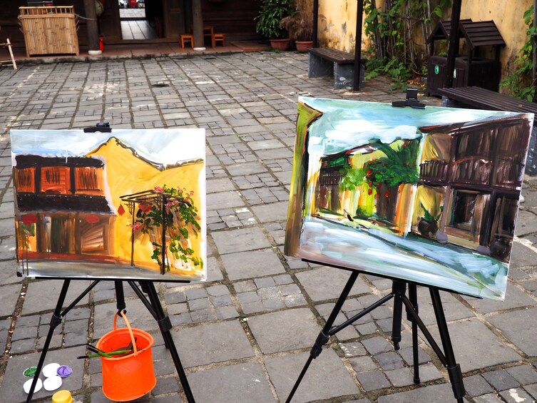 Paintings on easels in Hoi An 