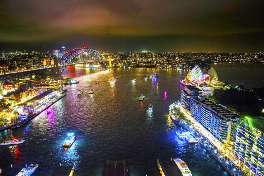 Sydney Harbour lit up at night