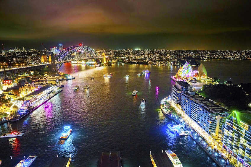 Sydney Harbour lit up at night
