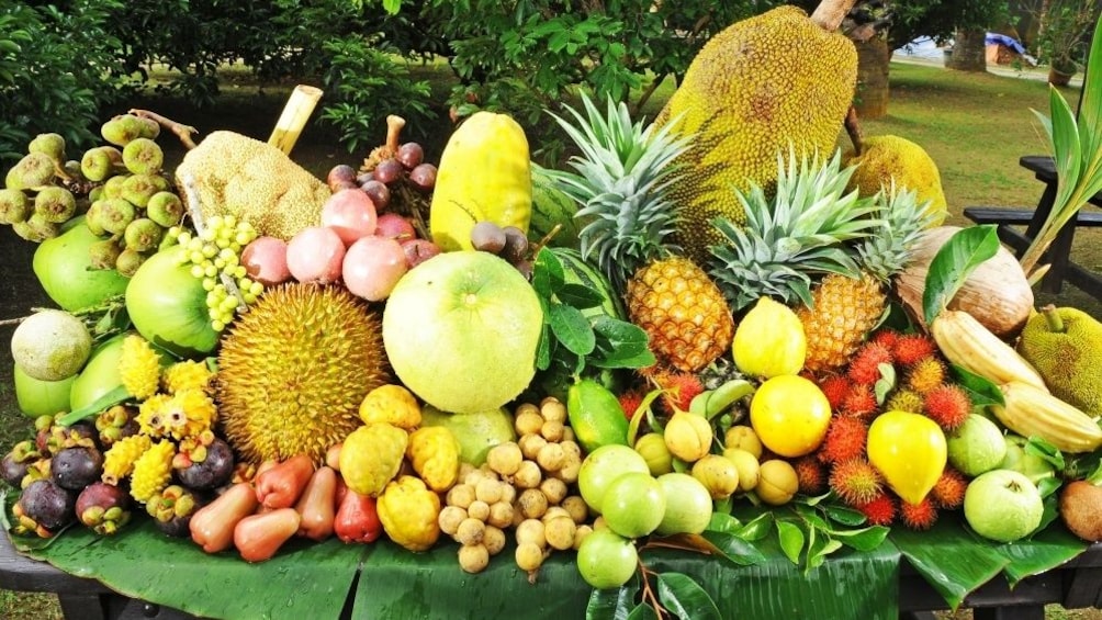 Table full of tropical fruits in Penang 