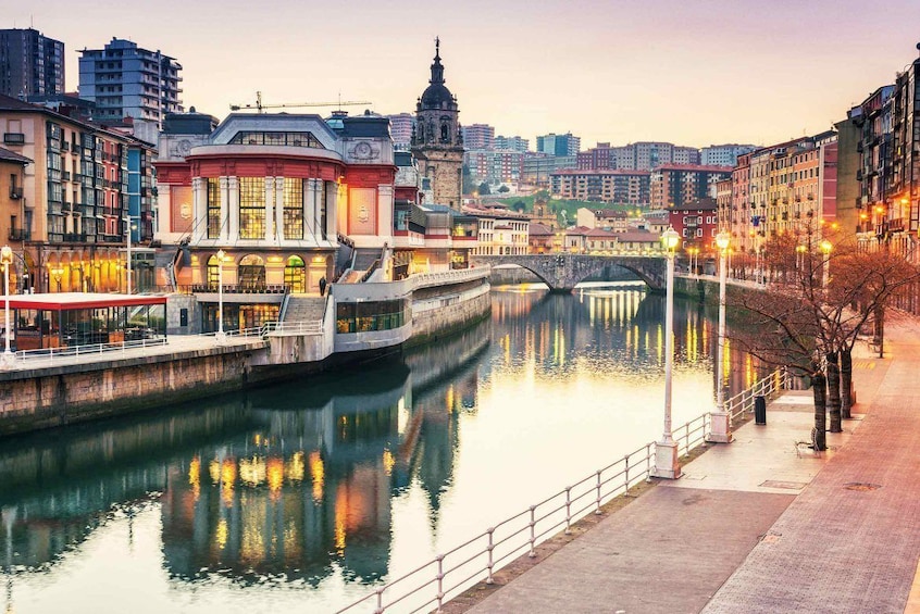 Ribera foodmarket in Bilbao, Spain at sunrise 
