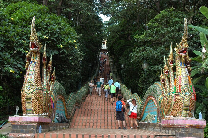 Exotic nagas (dragon) staircase at Wat Doi Suthep