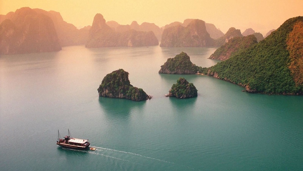 Aerial view of Halong Bay on a hazy morning