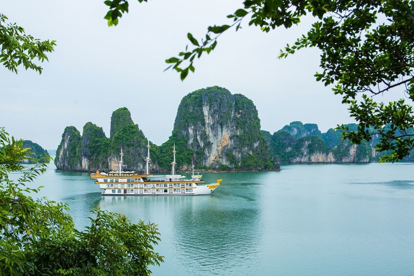 Large boat sails on Halong Bay in Vietnam