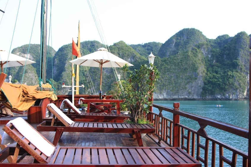 Sun deck on cruise ship in Halong Bay, Vietnam