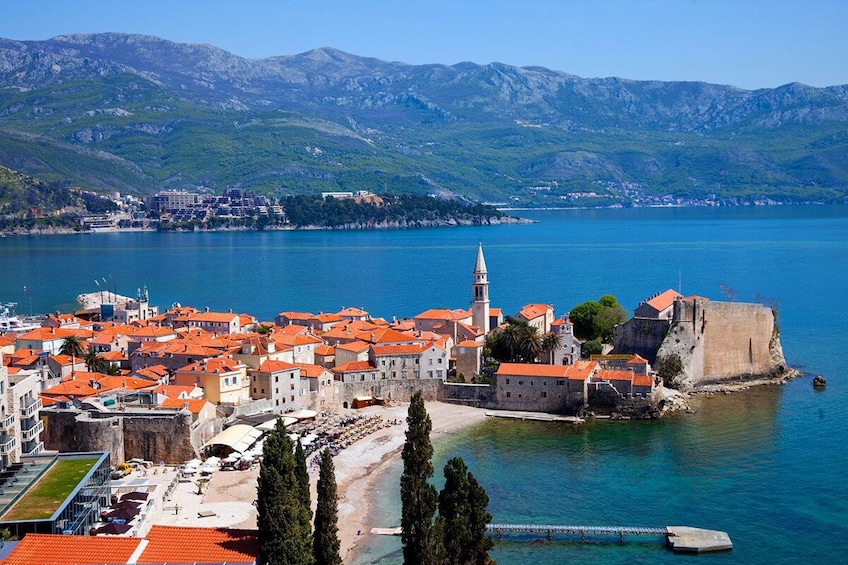 Aerial view of coast of Budva, Montenegro