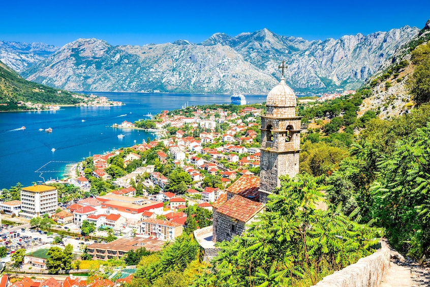 Seaside town of Kotor with mountains in the background