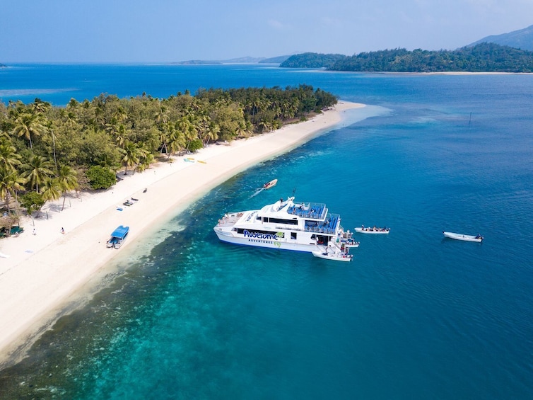 Boat anchored at a small island in Fiji