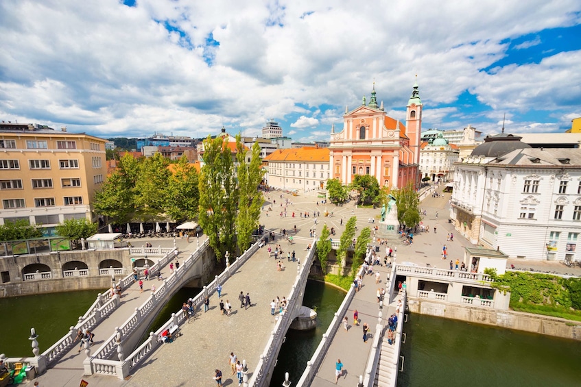 Ljubljana City Center with Ljubljanica River, Triple Bridge and Preseren Square