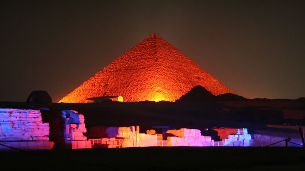 The Pyramids of Giza lit up at night