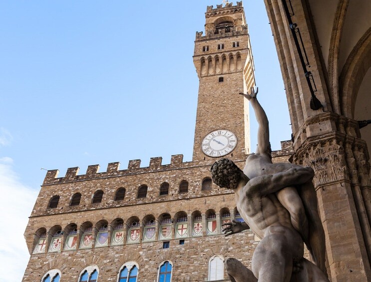 View from below of Palazzo Vecchio in Piazza Signoria