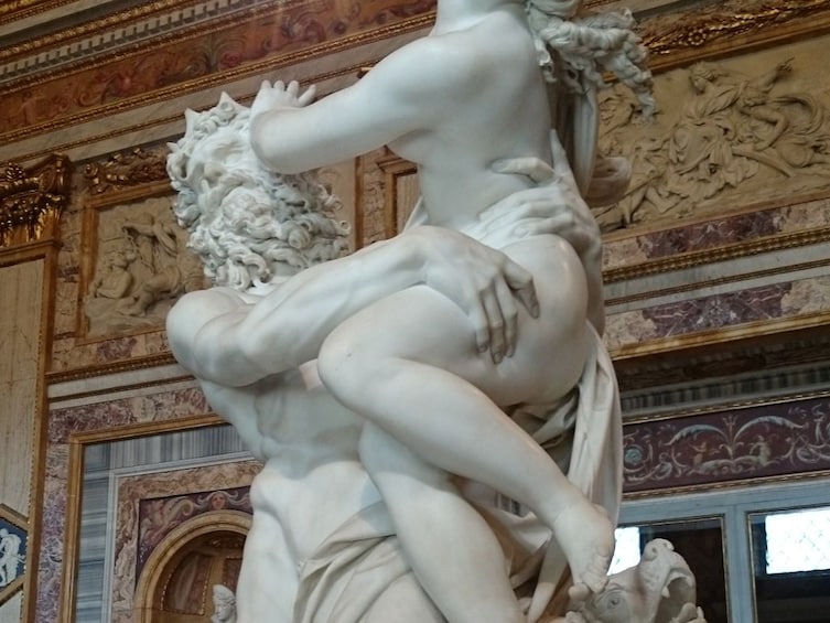 Midrange photo of The Rape of Proserpina statue at the Borghese Gallery