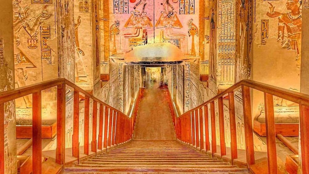 Stairs inside temple with wall paintings