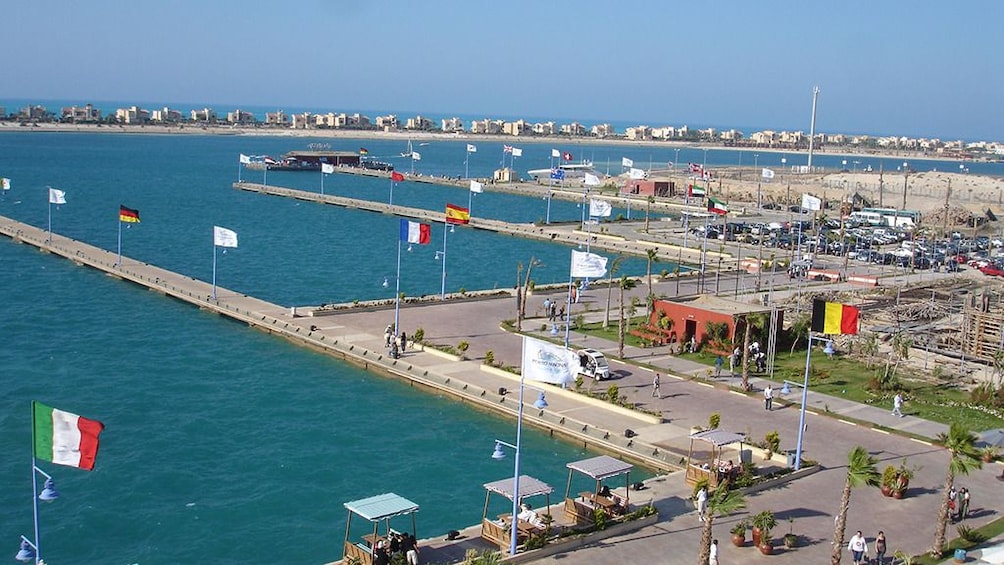 Aerial view of port in Marina, El Alamein, Egypt