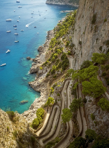 Winding path down the mountain to the coast in Capri