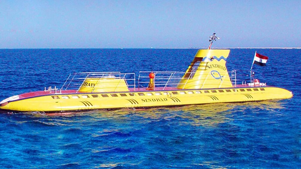 Yellow Sinbad Submarine in water of Hurghada, Egypt