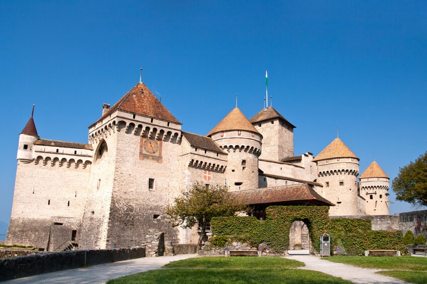 Chillon Castle on a sunny day in Veytaux, Switzerland