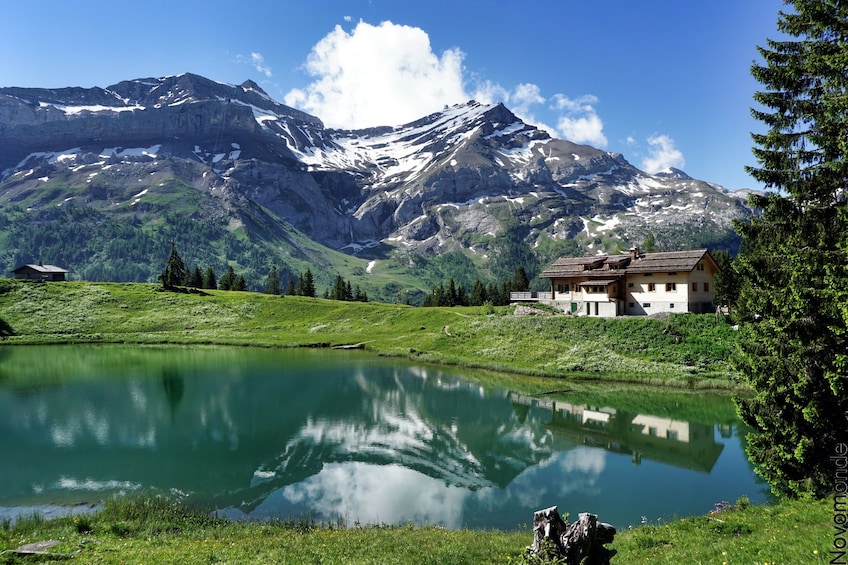 Les Diablerets village on Lac Retaud in Switzerland