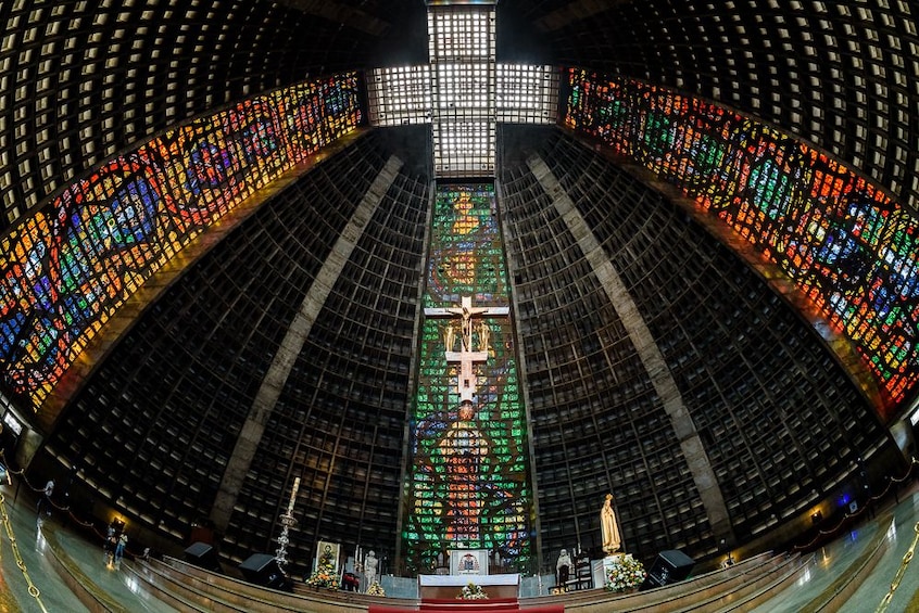 Domed stain glass interior of The Metropolitan Cathedral of Saint Sebastian