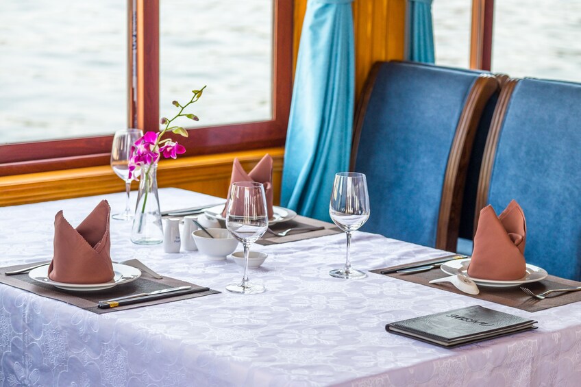 Table set onboard the boat in Halong Bay