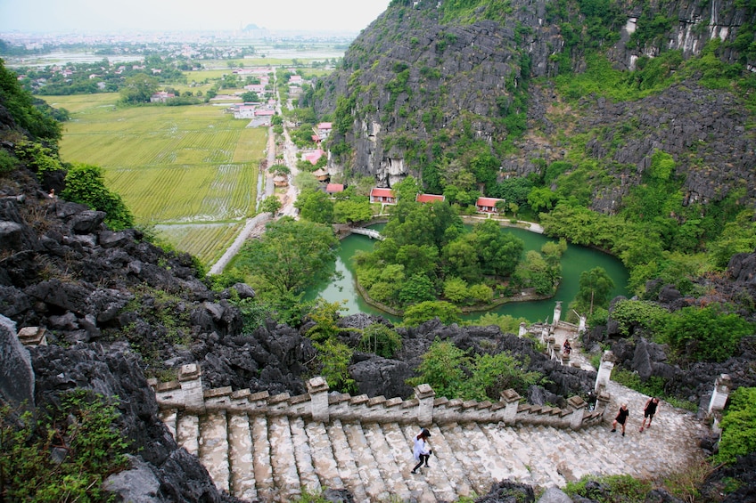 Aerial view of trails to Mua Caves in Vietnam