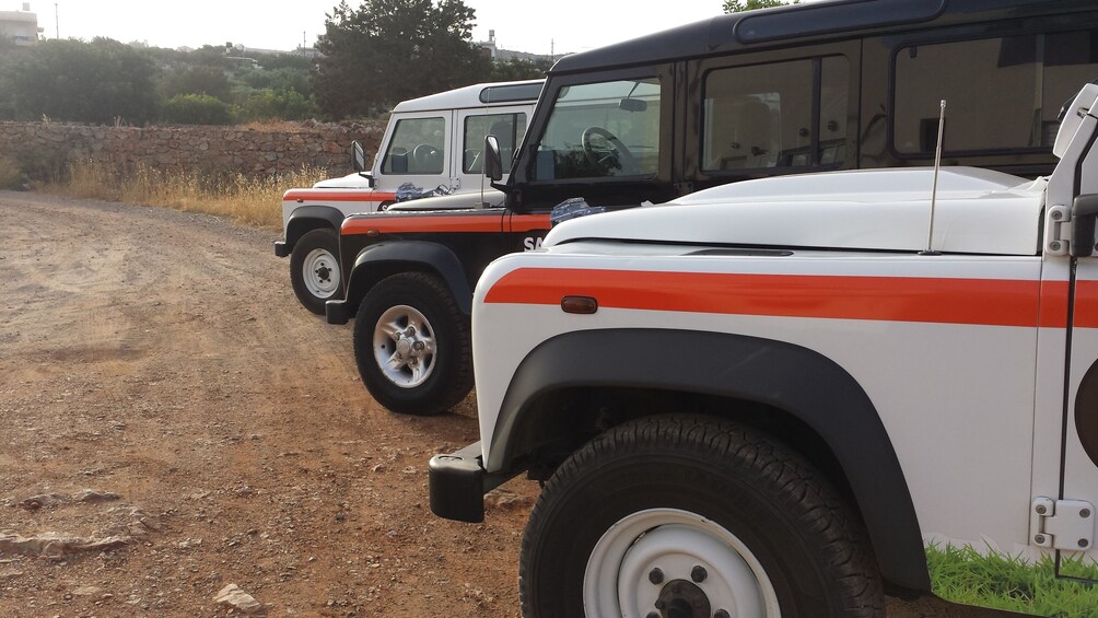 Parked Land Rovers