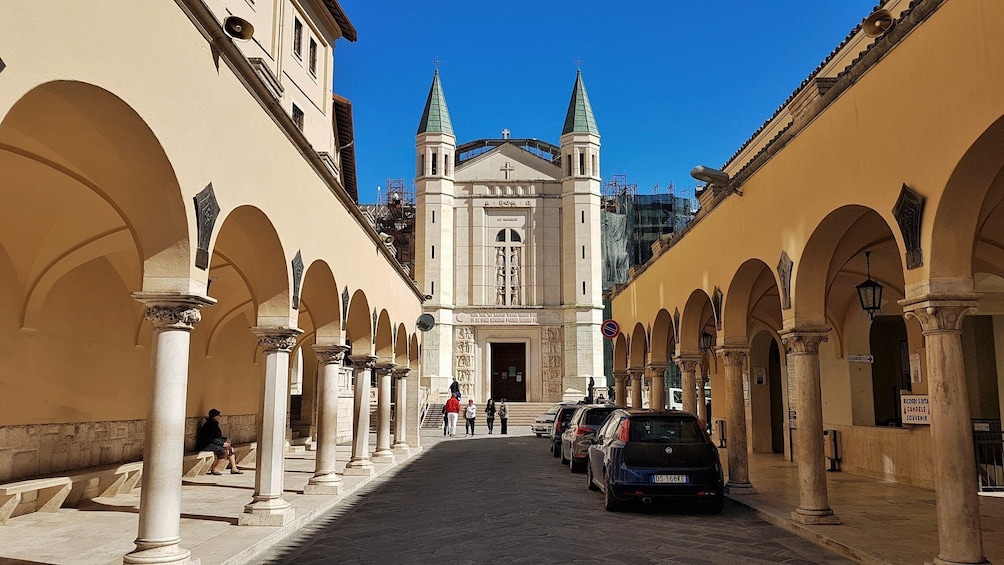 Street leading to Basilica of Santa Rita in Cascia, Italy